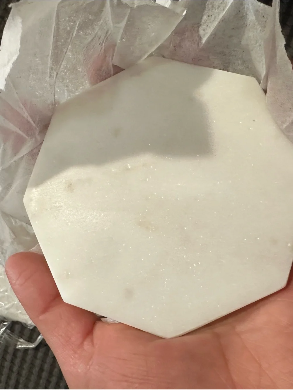 Set of 3 White Marble Coasters Artisan Handmade in India NEW